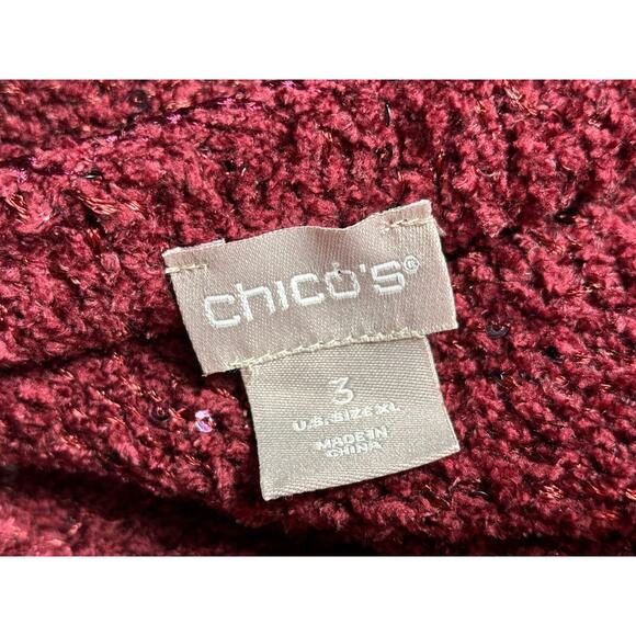 Chico's Knit Sweater Womens Size 3 US XL Burgundy Long Sleeve V-Neck Sequin - Picture 3 of 7